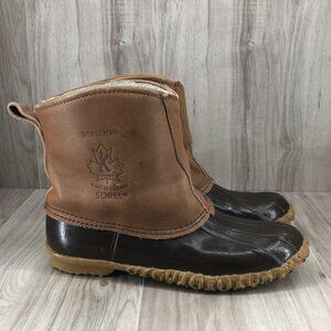 Sorel Duck Boots Womens 8 Norseman Brown Leather Slip On Winter Lined Shoes